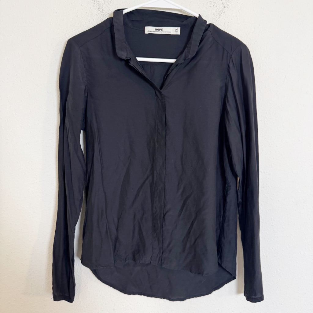 Hope Stockholm Black Silk Blend Collard Button-Down Shirt
